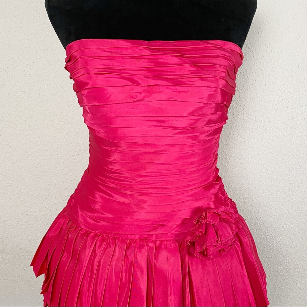 Vintage TADASHI fuschia taffeta strapless dress - Picture 7 of 13